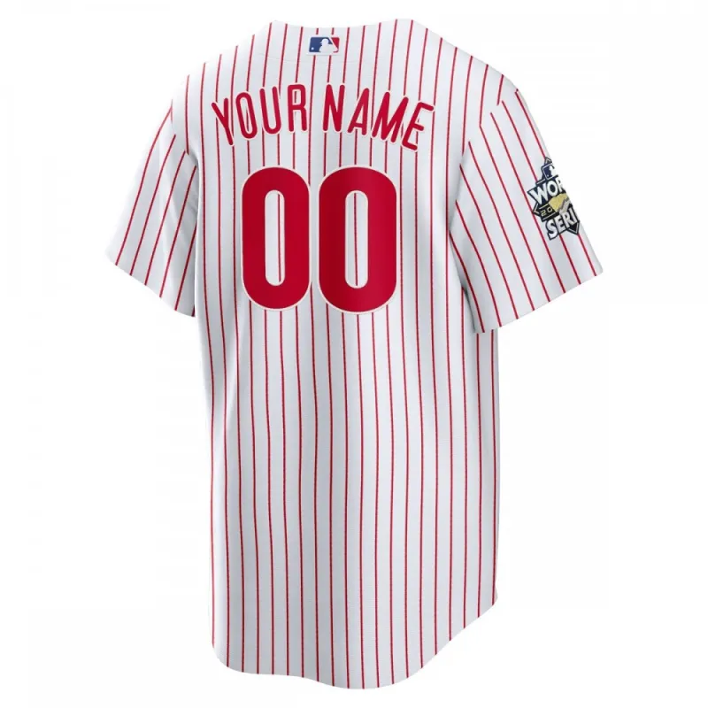 Philadelphia Phillies Nike 2022 World Series thuisshirt, replica op maat gemaakt – wit/rood