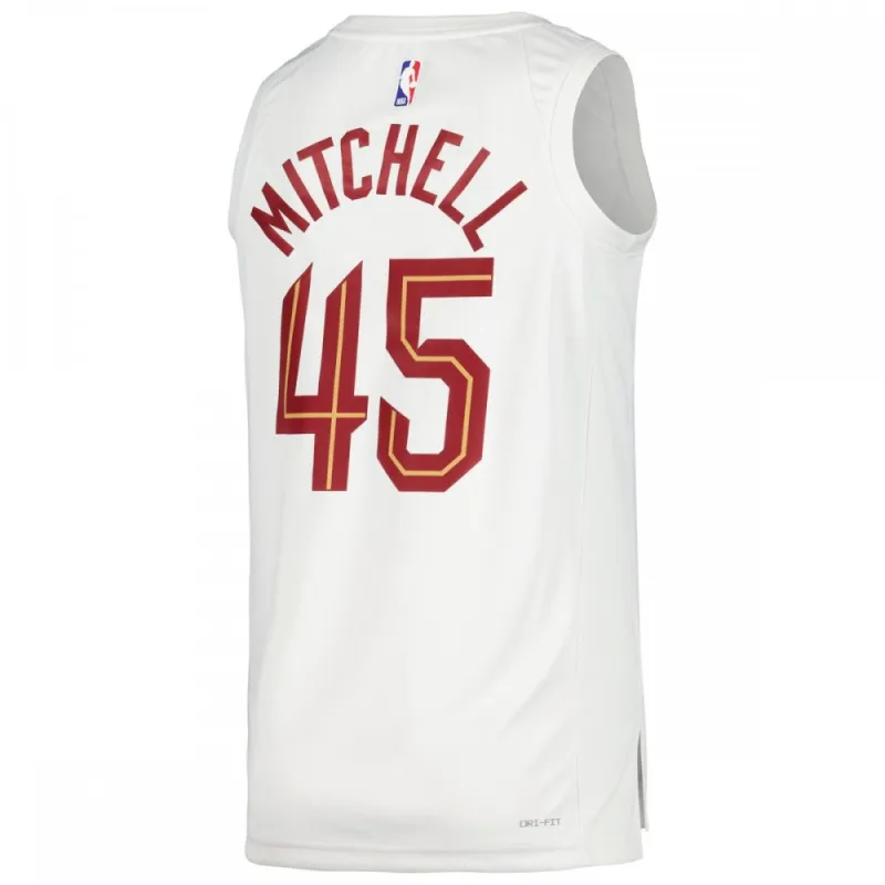 Maglia unisex Swingman dei Cleveland Cavaliers di Donovan Mitchell – Edizione Association – Bianca