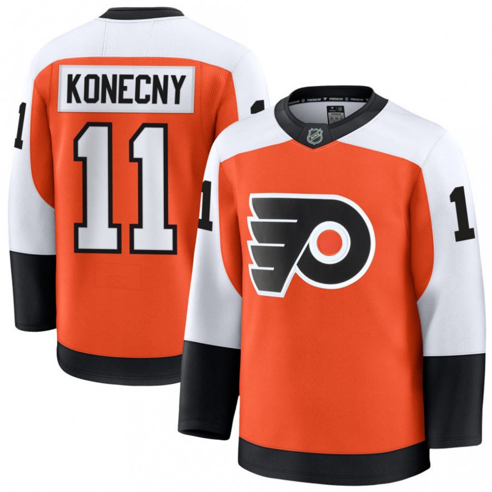 Men#039;s Philadelphia Flyers Travis Konecny Orange Home Premium Jersey