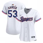 Adolis Garcia Texas Rangers Nike Maglia da giocatore limitata 2024 Gold Collection Donna - Bianco Maglia da gioco da donna Nike Adolis Garcia dei Texas Rangers, collezione Gold 2024 in edizione limitata – Bianca