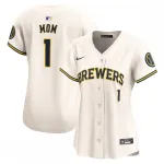 Milwaukee Brewers Nike Dames #1 Mom Home Limited Jersey - Crème Milwaukee Brewers Nike Women's #1 Mom Home Limited Jersey - Cream