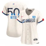 Camisa de jogador Nike City Connect Limited 2024 para mulher dos Los Angeles Dodgers, de Mookie Betts - Creme Mookie Betts Los Angeles Dodgers Nike Women’s 2024 City Connect Limited Player Jersey – Cream