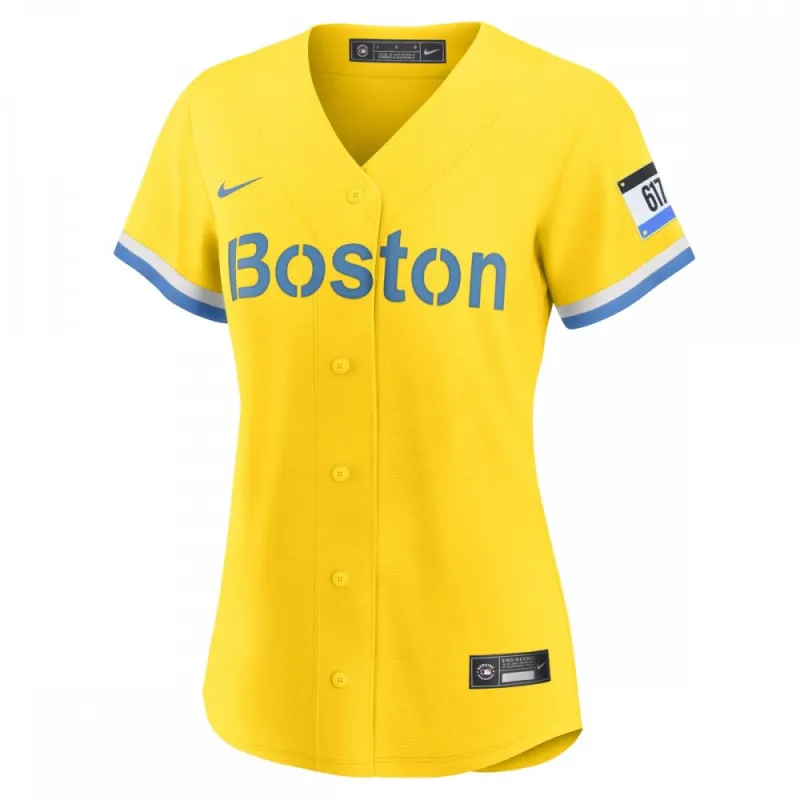 Camiseta de jugador de Rafael Devers (Boston Red Sox) de la colección Nike City Connect para mujer, edición para aficionados – Dorado