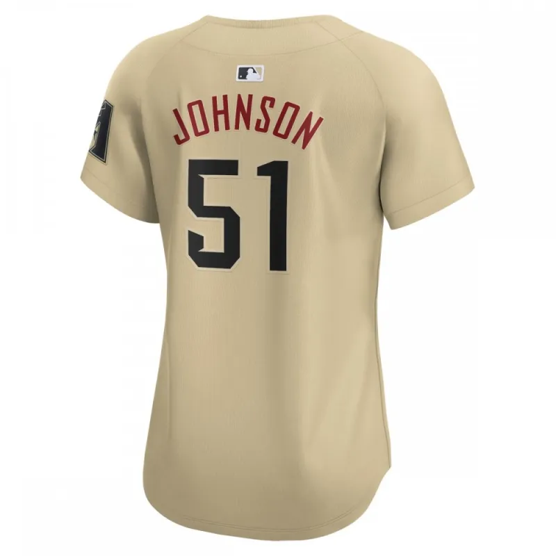 Camisa feminina Nike City Connect de Randy Johnson, jogador aposentado do Arizona Diamondbacks – cor areia