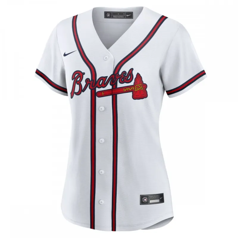 Maglia da gioco replica da donna degli Atlanta Braves di Ronald Acuña Jr., prodotta da Nike – Bianca
