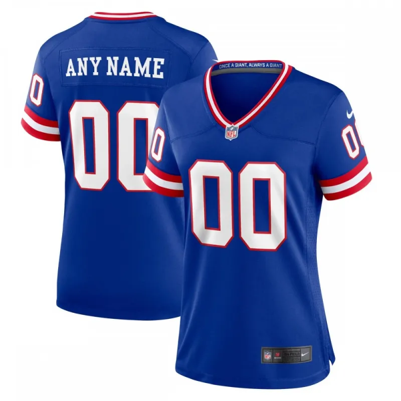 Camisa de jogo personalizada clássica feminina do New York Giants da Nike – Royal