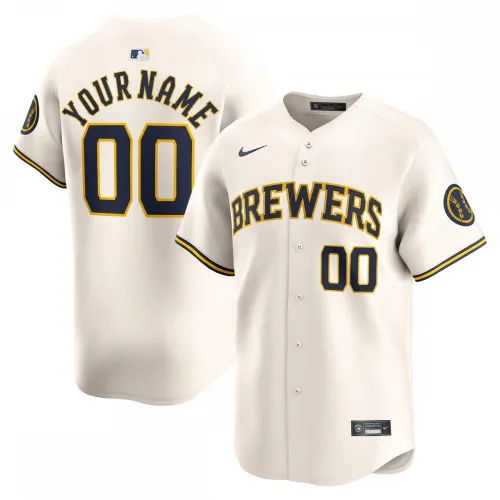 Camisa personalizada Nike para jovens do Milwaukee Brewers - Casa - Edição Limitada - Creme