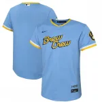 Camiseta Nike Youth 2022 City Connect Replica del equipo Milwaukee Brewers - Powder Blue Milwaukee Brewers Nike Youth 2022 City Connect Replica Team Jersey – Powder Blue