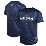 Camisa Nike Juvenil da Liga Nacional, Edição Limitada do Jogo das Estrelas da MLB 2023 - Azul-real Camisola limitada Nike Youth 2023 do Jogo All-Star da MLB da Liga Nacional – Azul-real