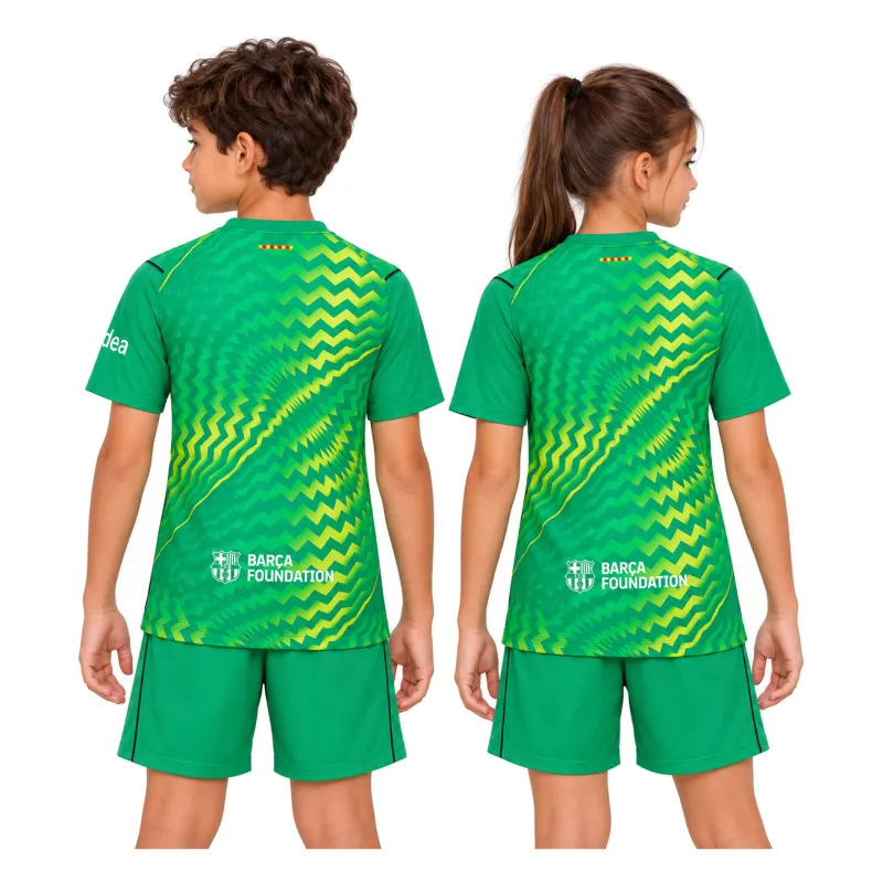 26/27 Barcelona Goalkeeper Kids Kit – Green — virtual model close back
