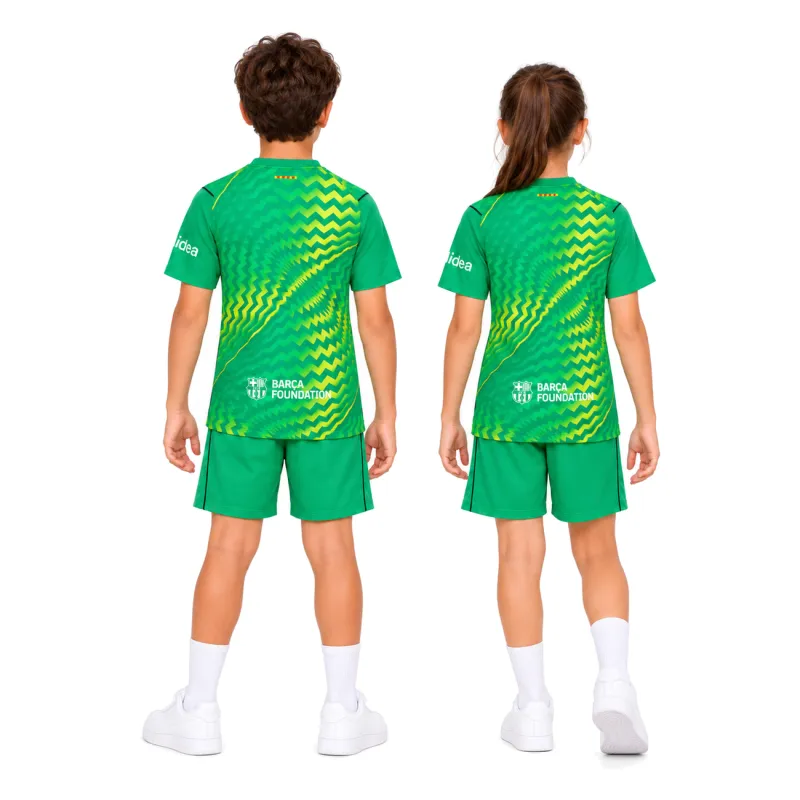 26/27 Barcelona Goalkeeper Kids Kit – Green — virtual model full back