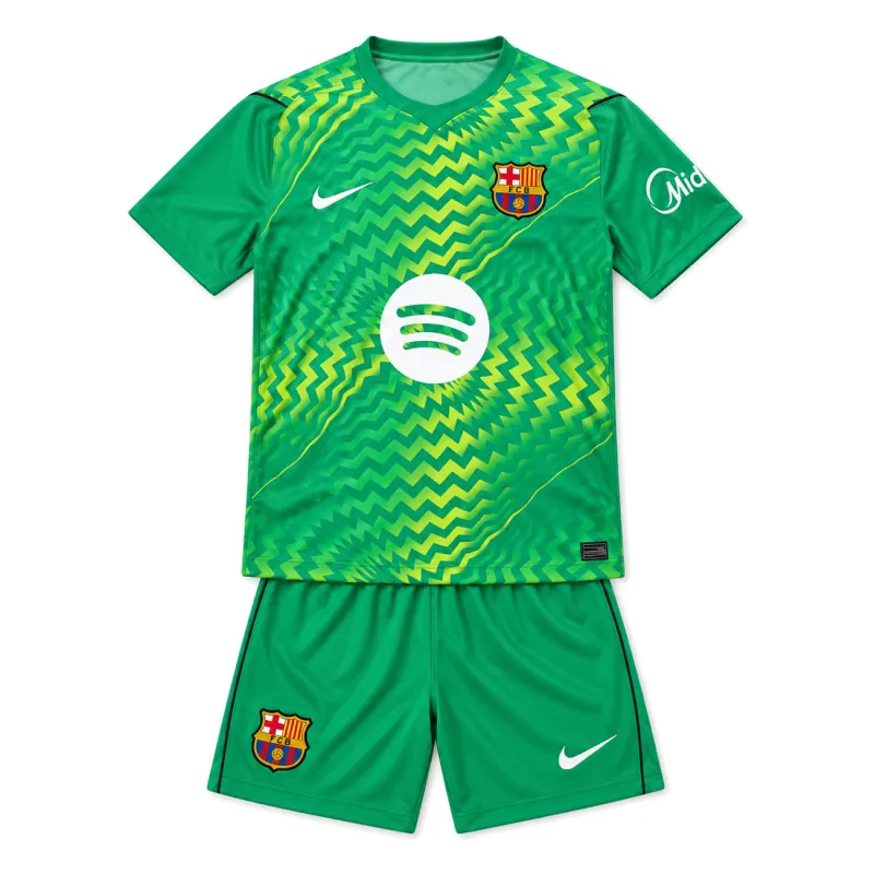 26/27 Barcelona Goalkeeper Kids Kit – Green — flat lay front