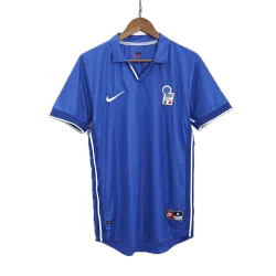 Vintage Soccer Jersey Retro Italy Home 1998 - product photo Vintage Men's Soccer Jersey Retro Italy Home 1998 front view showcasing blue fabric and team crest.