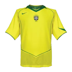 Vintage Soccer Jersey Retro Brazil Home 2004 - product photo Vintage Men's Soccer Jersey Retro Brazil Home 2004 front view, classic yellow, team crest.