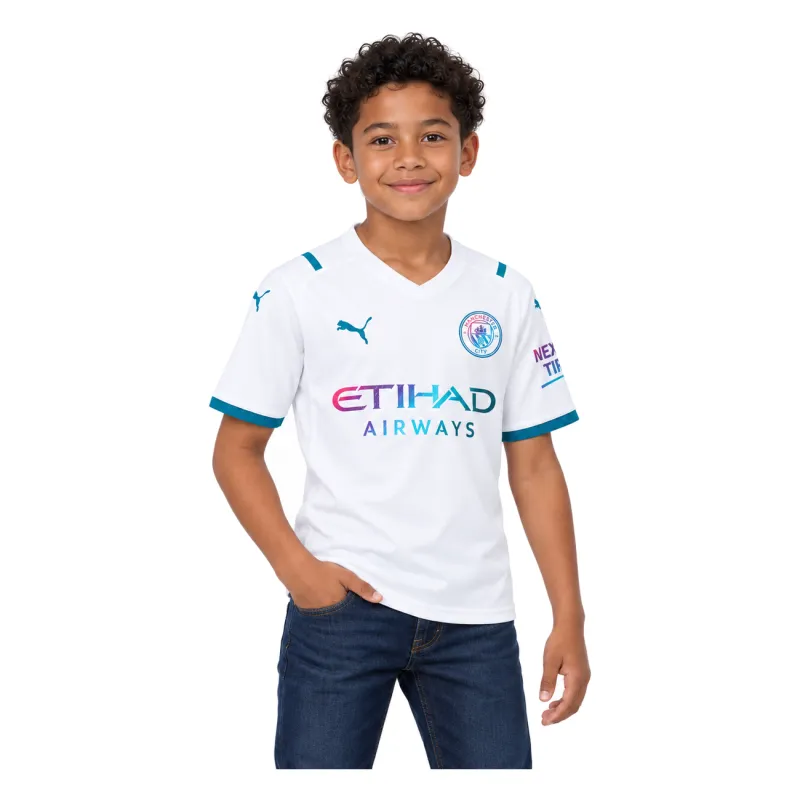 21/22 Manchester City Away Kids Jersey — AI model preview, upper-body front view