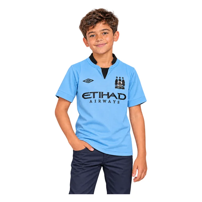 12/13 Manchester City Retro Home Kids Jersey — AI model preview, upper-body front view