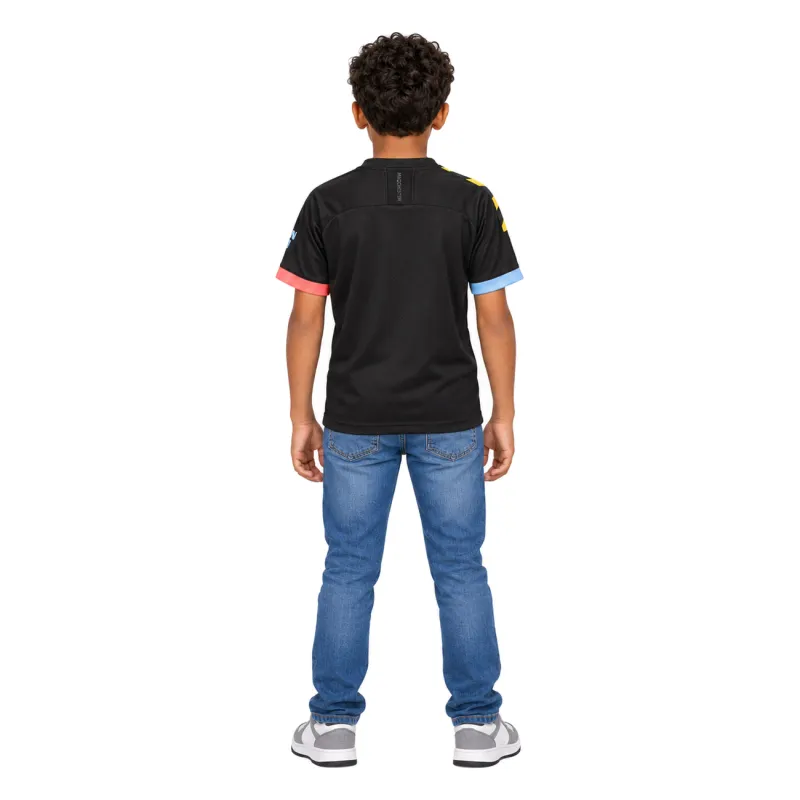 19/20 Manchester City Retro Away Kids Jersey — AI model preview, full-body back view