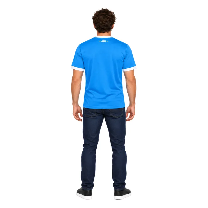 19/20 Manchester City Retro 125th Anniversary Jersey — AI model preview, full-body back view
