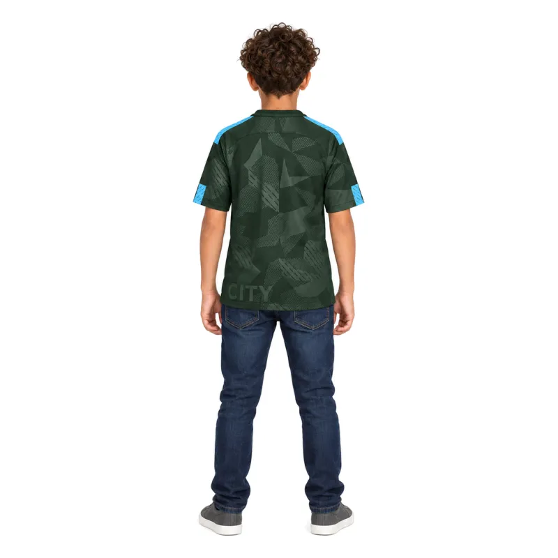 17/18 Manchester City Retro Third Kids Jersey — AI model preview, full-body back view