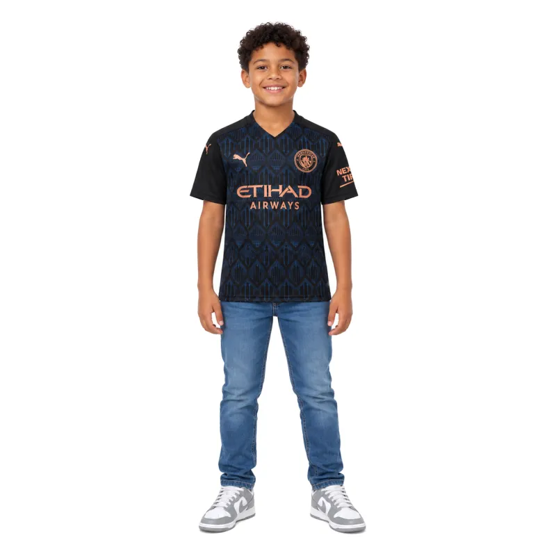 20/21 Manchester City Retro Away Kids Jersey — AI model preview, full-body front view