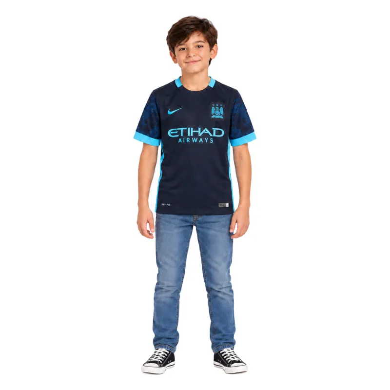 15/16 Manchester City Retro Away Kids Jersey — AI model preview, full-body front view
