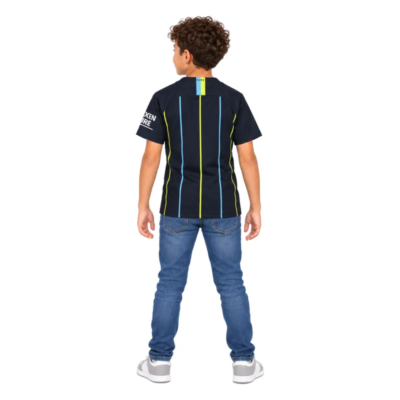 18/19 Manchester City Retro Away Kids Jersey — AI model preview, full-body back view