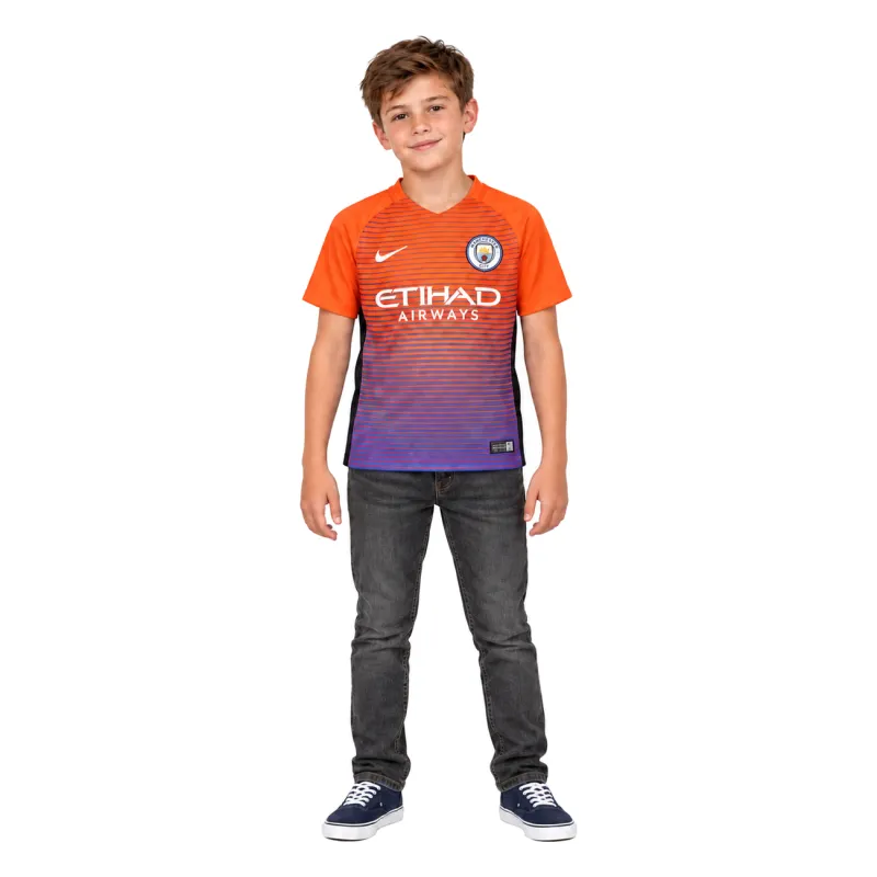 16/17 Manchester City Retro Third Kids Jersey — AI model preview, full-body front view
