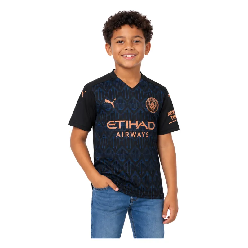 20/21 Manchester City Retro Away Kids Jersey — AI model preview, upper-body front view