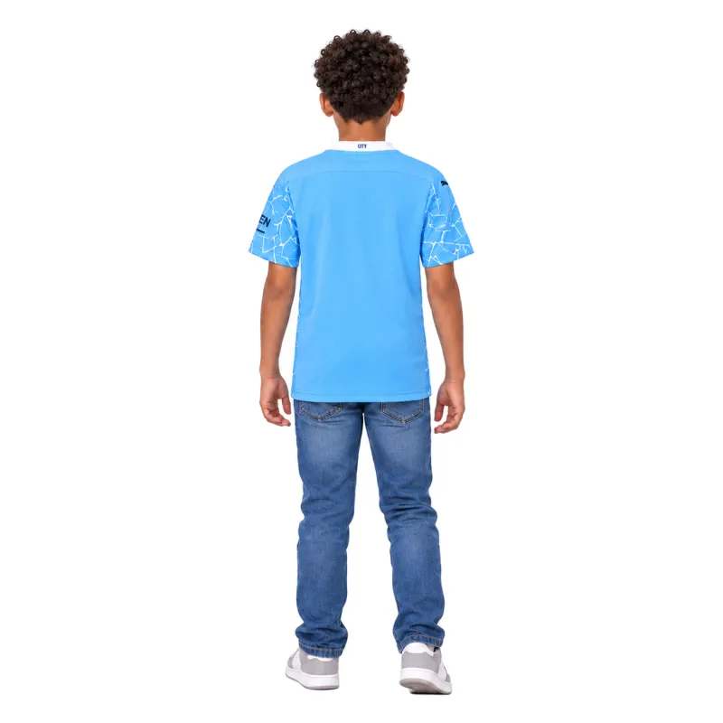 20/21 Manchester City Retro Home Kids Jersey — AI model preview, full-body back view