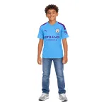19/20 Manchester City Retro Home Kids Jersey — AI model preview, full-body front view