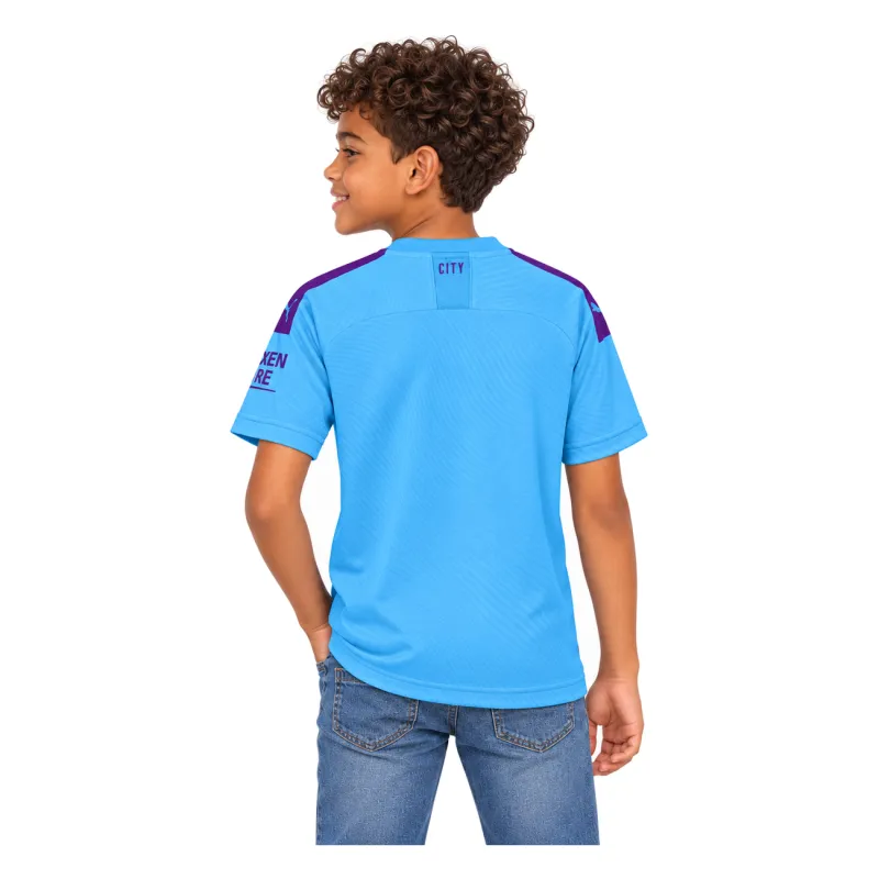 19/20 Manchester City Retro Home Kids Jersey — AI model preview, upper-body back view