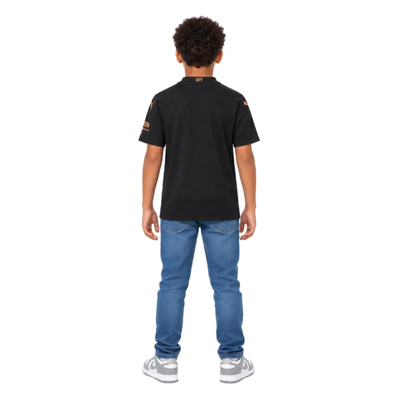 20/21 Manchester City Retro Away Kids Jersey — AI model preview, full-body back view