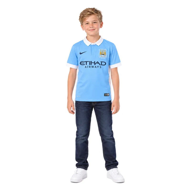 15/16 Manchester City Retro Home Kids Jersey — AI model preview, full-body front view
