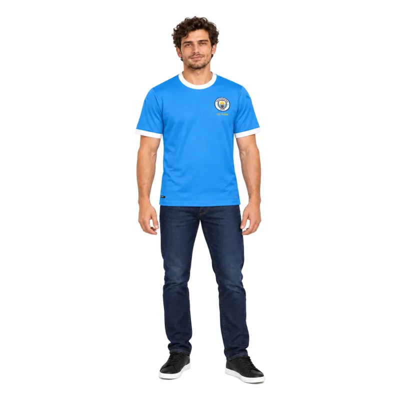 19/20 Manchester City Retro 125th Anniversary Jersey — AI model preview, full-body front view