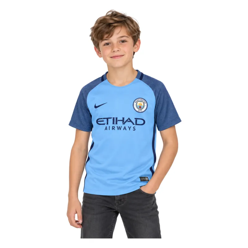 16/17 Manchester City Retro Home Kids Jersey — AI model preview, upper-body front view