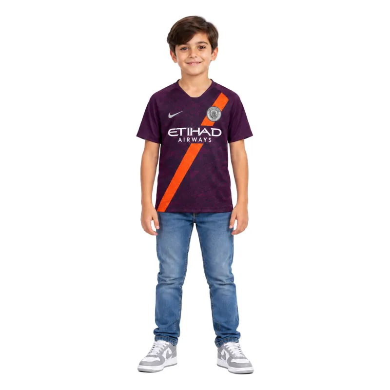 18/19 Manchester City Retro Third Kids Jersey — AI model preview, full-body front view