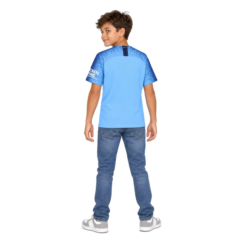 18/19 Manchester City Retro Home Kids Jersey — AI model preview, full-body back view