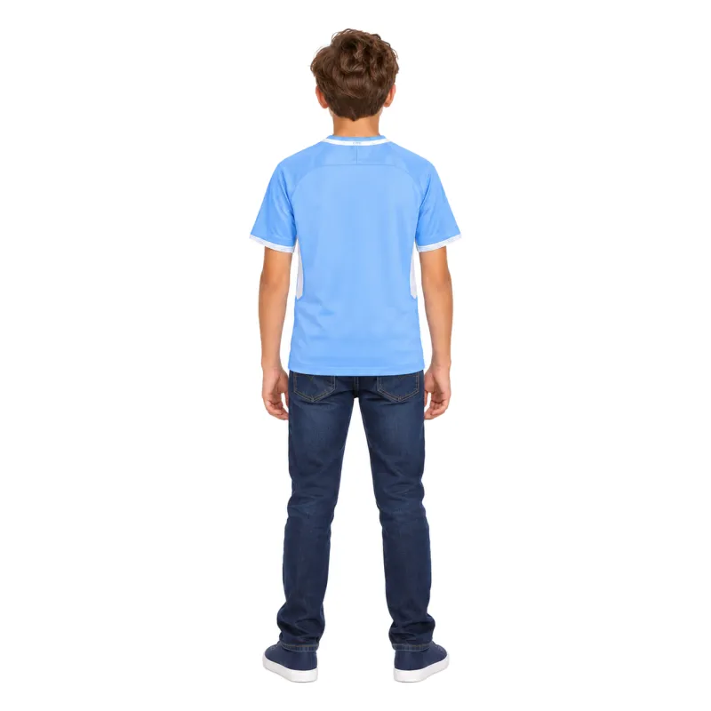17/18 Manchester City Retro Home Kids Jersey — AI model preview, full-body back view