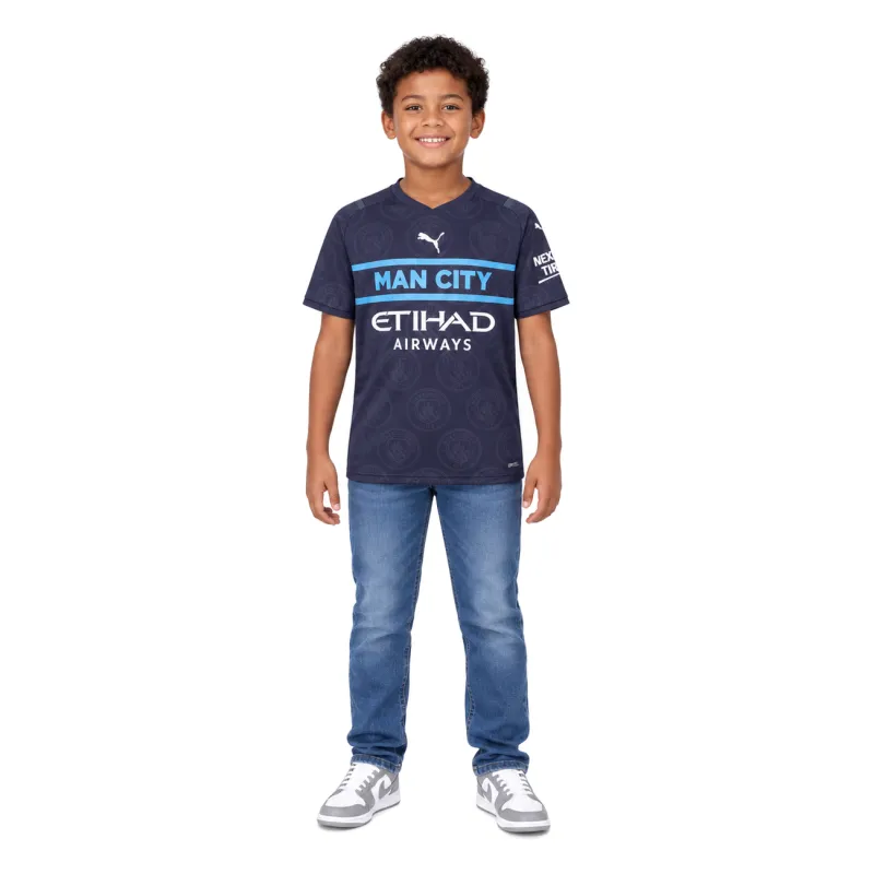 21/22 Manchester City Third Kids Jersey — AI model preview, full-body front view