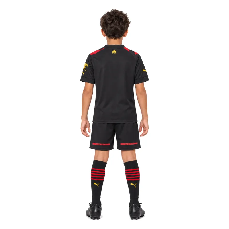 22/23 Manchester City Away Kids Kit — AI model preview, full-body back view; socks optional