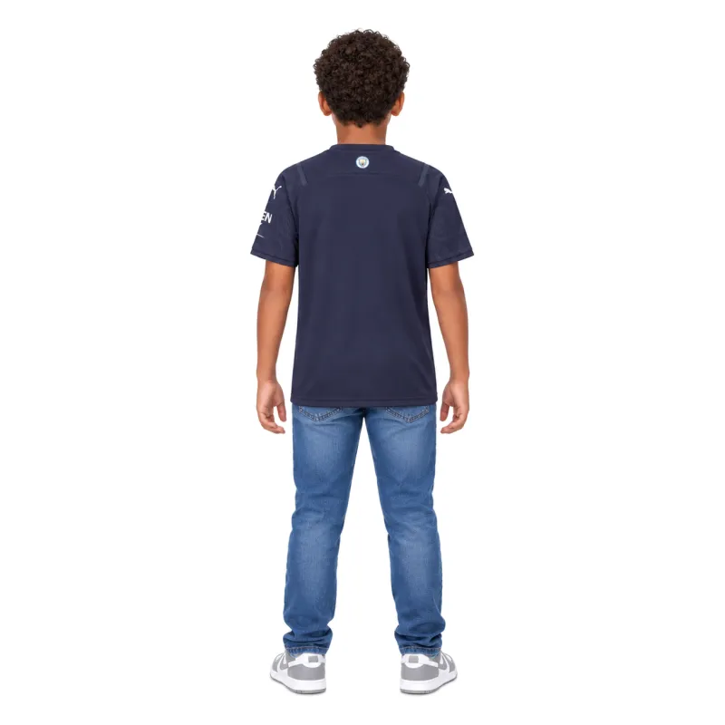 21/22 Manchester City Third Kids Jersey — AI model preview, full-body back view
