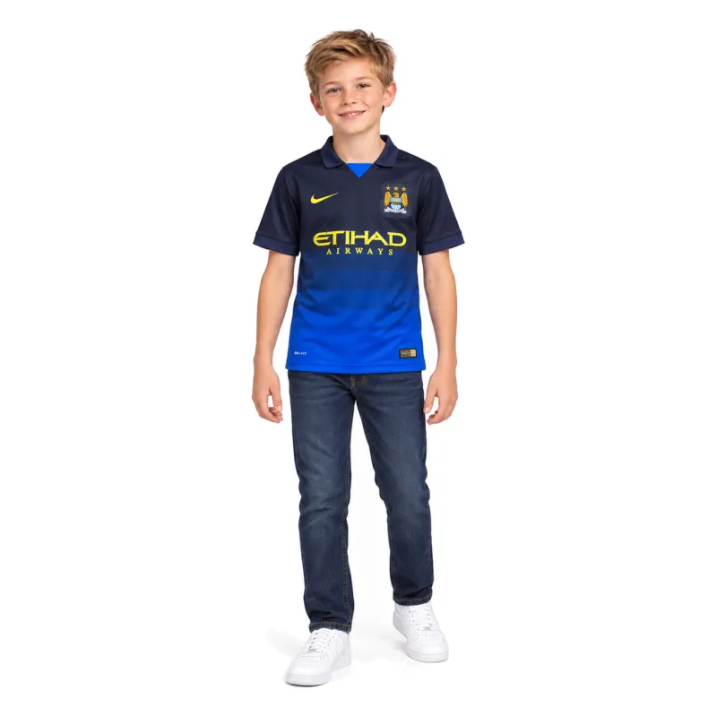 14/15 Manchester City Retro Away Kids Jersey — AI model preview, full-body front view