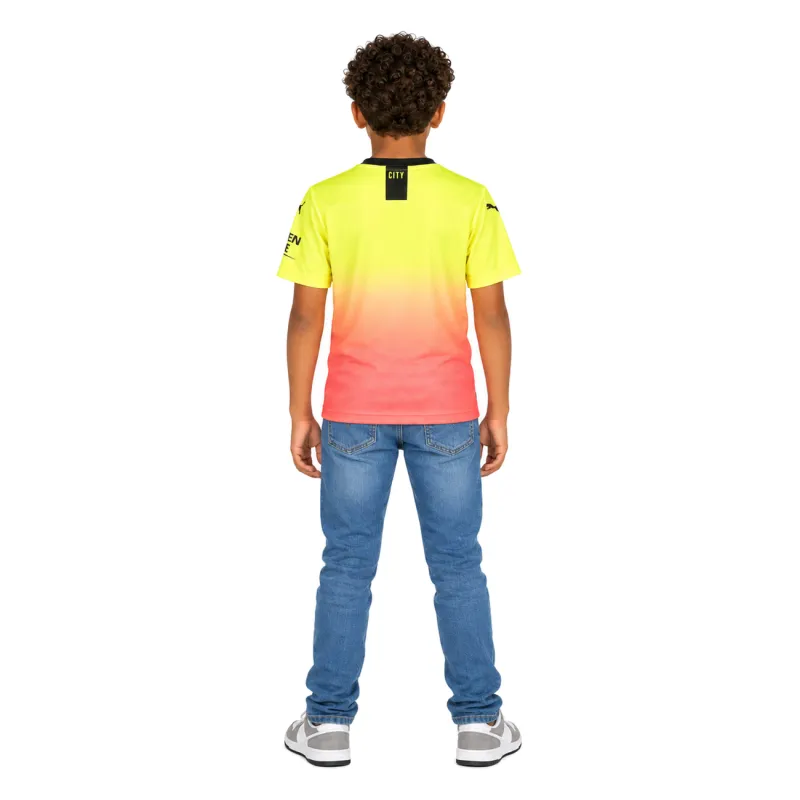 19/20 Manchester City Retro Third Kids Jersey — AI model preview, full-body back view