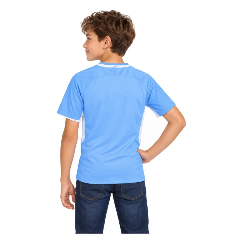 17/18 Manchester City Retro Home Kids Jersey — AI model preview, upper-body back view