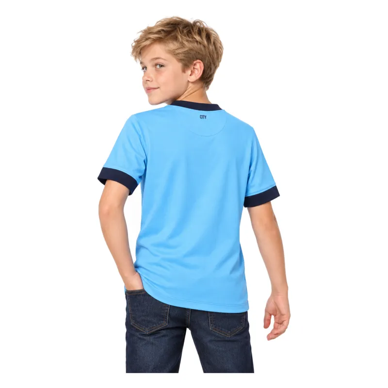14/15 Manchester City Retro Home Kids Jersey — AI model preview, upper-body back view