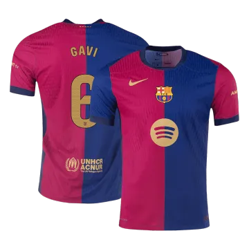 GAVI #6 Barcelona Home Authentic Men's Soccer Jersey 2024/25 - Spotify Logo Without Text