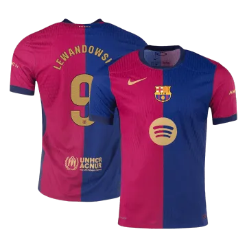 LEWANDOWSKI #9 Barcelona Home Authentic Men's Soccer Jersey 2024/25 - Spotify Logo Without Text