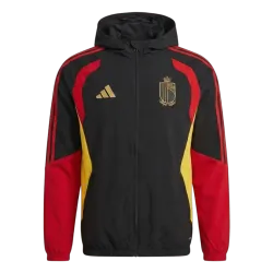 Giacca da uomo con cappuccio "Belgio" - Coppa del Mondo 2026 - Vista frontale rossa e nera con stemma della squadra.
