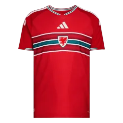 Camisa de futebol masculina do País de Gales para jogos em casa no Mundial de 2026, com frente em vermelho vivo e emblema.