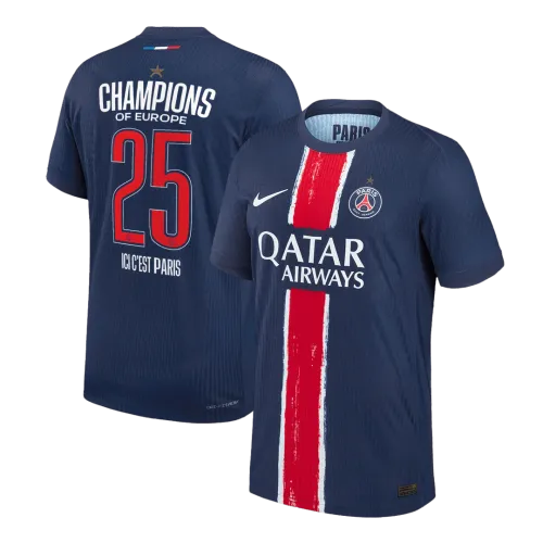 CHAMPIONS #25 PSG Home Authentic Soccer Jersey 2024/25 CHAMPIONS OF EUROPE